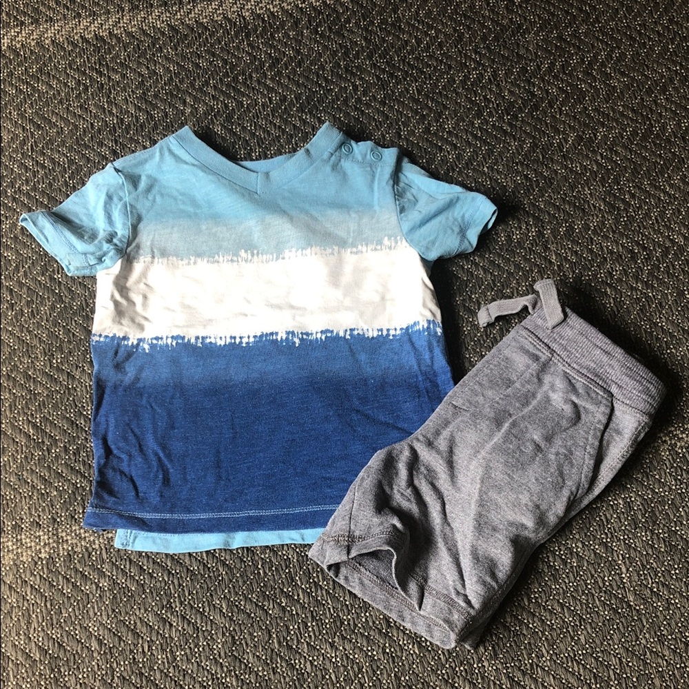 George Blue Ombre Stripe Tee with Gray Knit Shorts